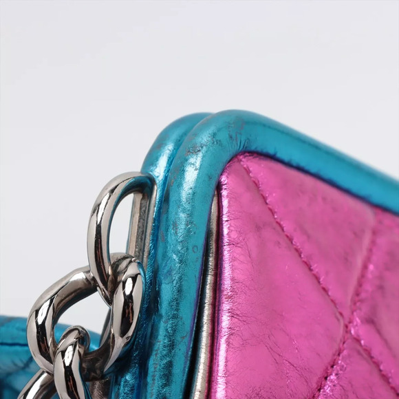 Chanel Metallic Shoulder Bag CC Matelasse Quilted Leather Pink/Blue/Black/Silver - Picture 15 of 16